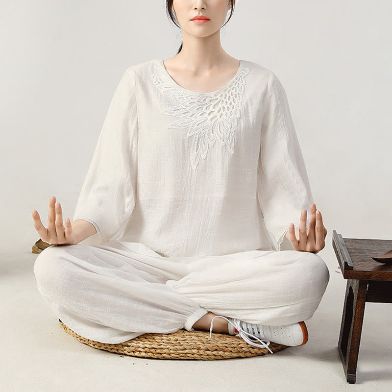 Conjunto de ropa de uniforme de Tai Chi para mujer, 2 uds., manga larga, botón de rana, meditación, oración, práctica Zen, Buddha Stones - image 12
