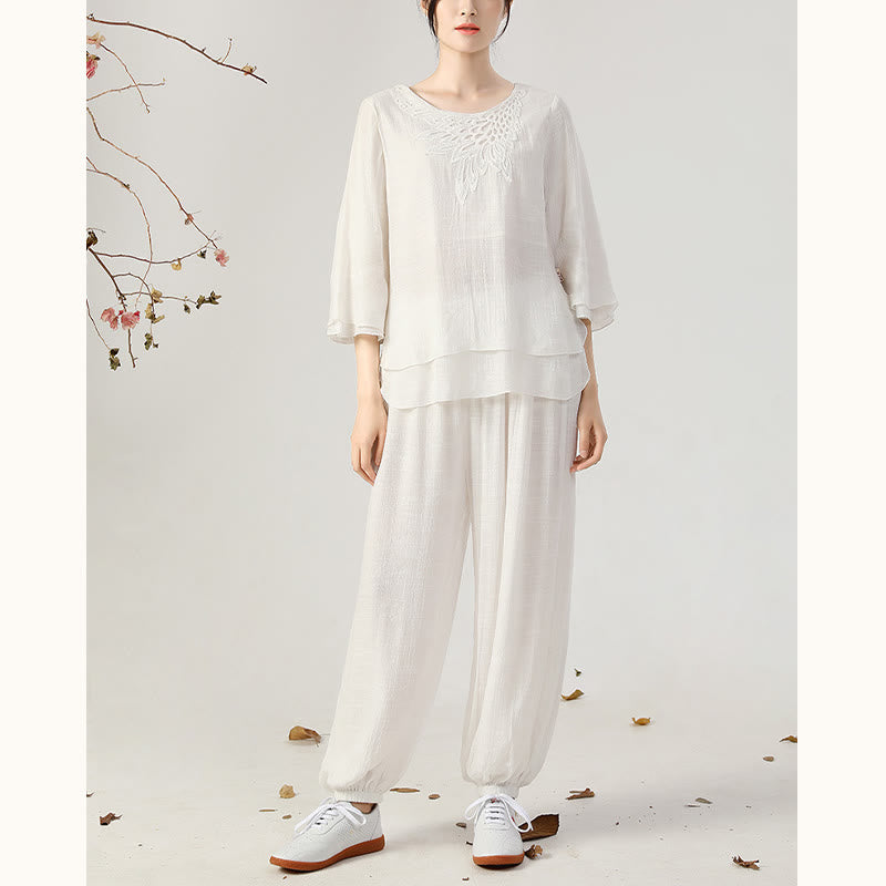 Conjunto de ropa de uniforme de Tai Chi para mujer, 2 uds., manga larga, botón de rana, meditación, oración, práctica Zen, Buddha Stones - image 13