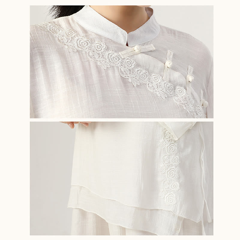 Conjunto de ropa de uniforme de Tai Chi para mujer, 2 uds., manga larga, botón de rana, meditación, oración, práctica Zen, Buddha Stones