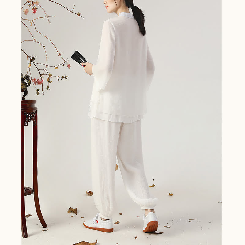 Conjunto de ropa de uniforme de Tai Chi para mujer, 2 uds., manga larga, botón de rana, meditación, oración, práctica Zen, Buddha Stones