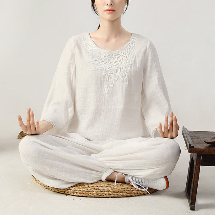 Conjunto de ropa de uniforme de Tai Chi para mujer, 2 uds., manga larga, botón de rana, meditación, oración, práctica Zen, Buddha Stones