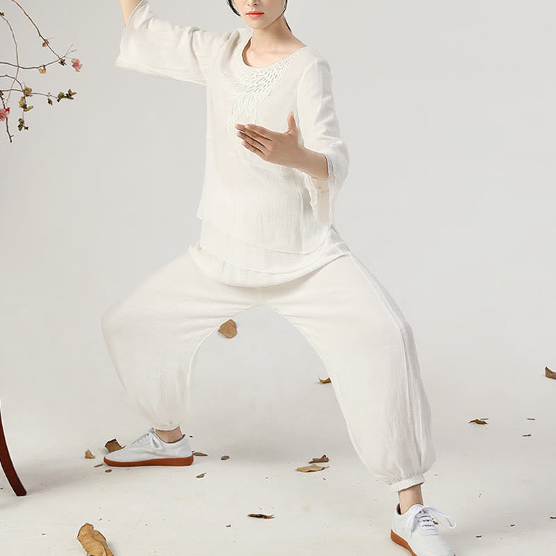 Conjunto de ropa de uniforme de Tai Chi para mujer, 2 uds., manga larga, botón de rana, meditación, oración, práctica Zen, Buddha Stones