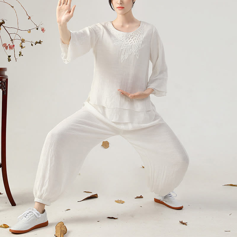 Conjunto de ropa de uniforme de Tai Chi para mujer, 2 uds., manga larga, botón de rana, meditación, oración, práctica Zen, Buddha Stones