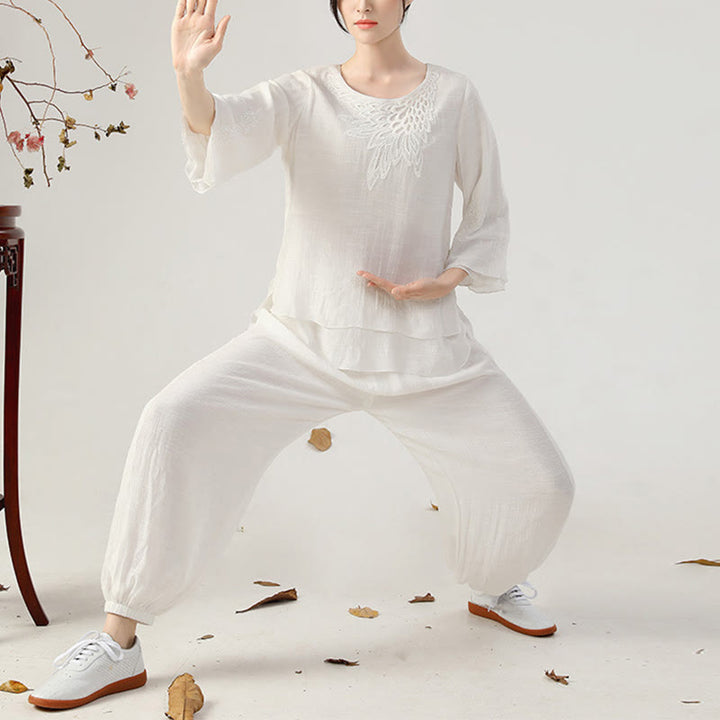 Conjunto de ropa de uniforme de Tai Chi para mujer, 2 uds., manga larga, botón de rana, meditación, oración, práctica Zen, Buddha Stones