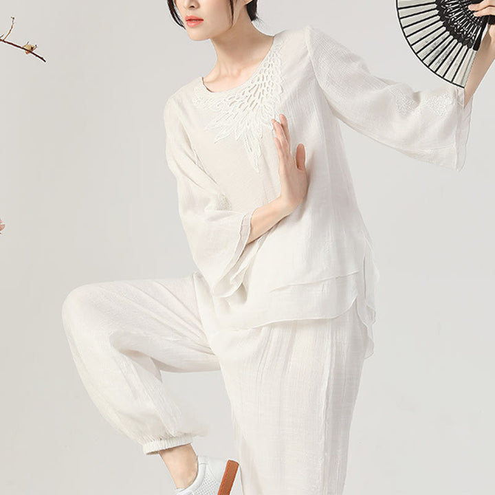 Conjunto de ropa de uniforme de Tai Chi para mujer, 2 uds., manga larga, botón de rana, meditación, oración, práctica Zen, Buddha Stones
