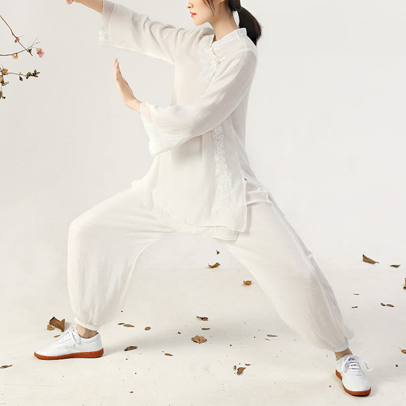 Conjunto de ropa de uniforme de Tai Chi para mujer, 2 uds., manga larga, botón de rana, meditación, oración, práctica Zen, Buddha Stones