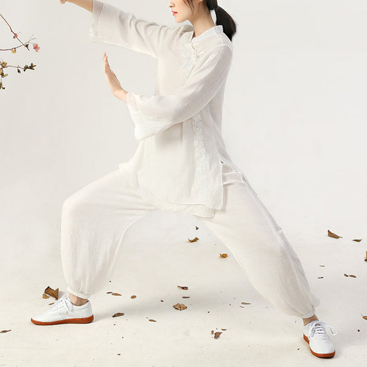 Conjunto de ropa de uniforme de Tai Chi para mujer, 2 uds., manga larga, botón de rana, meditación, oración, práctica Zen, Buddha Stones