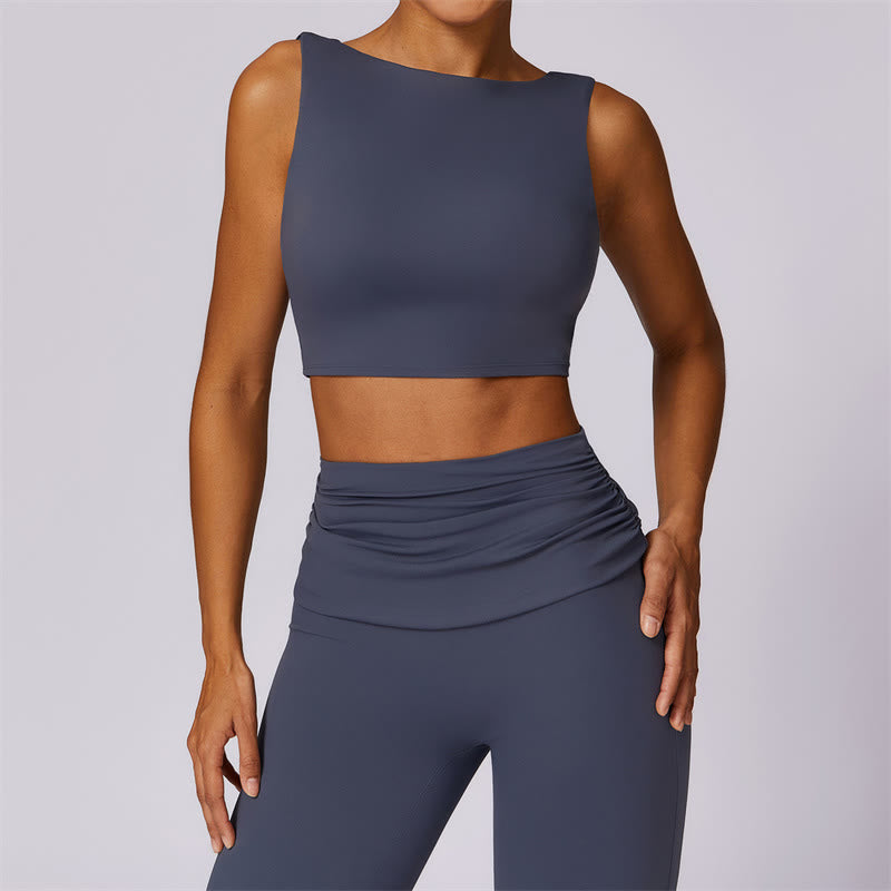 Buddha Stones Sin Mangas Sin Espalda Correa Tank Top Bra Pantalones Acampanados Deportes Fitness Yoga - Azul acero - Arriba - US8-10, UK/AU12-14, EU40-42 (XL) - image 41