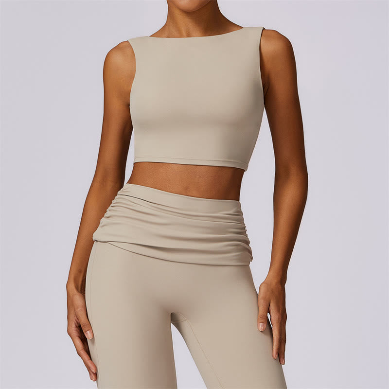 Buddha Stones Sin Mangas Sin Espalda Correa Tank Top Bra Pantalones Acampanados Deportes Fitness Yoga - Beige - Arriba - US8-10, UK/AU12-14, EU40-42 (XL) - image 53