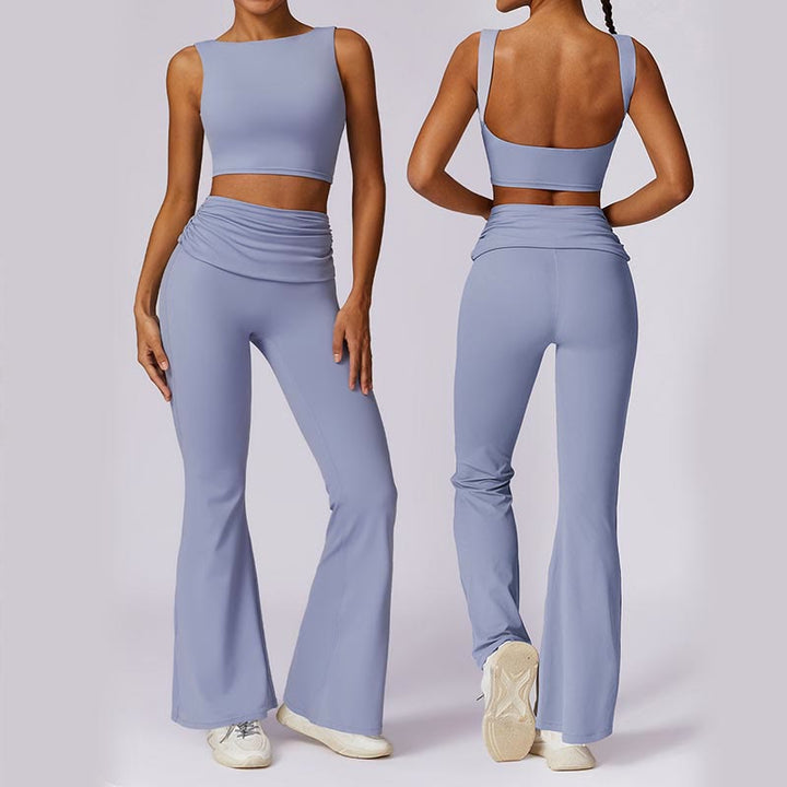 Buddha Stones Sin Mangas Sin Espalda Correa Tank Top Bra Pantalones Acampanados Deportes Fitness Yoga - image 0