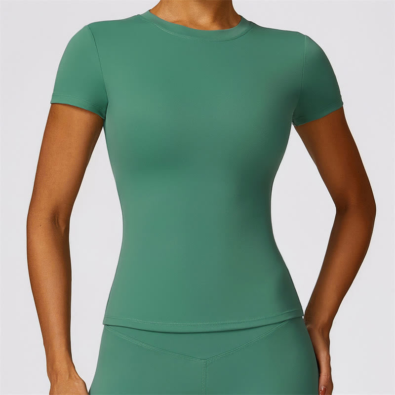Buddha Stones - Camiseta de manga corta para mujer, polainas de cintura alta, pantalones para deportes y yoga - Verde - Arriba - US8-10, UK/AU12-14, EU40-42 (XL)  - image 28