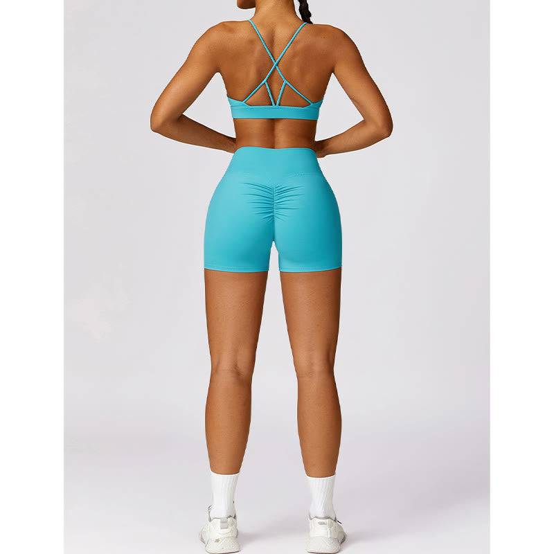 Buddha Stones Gimnasio Deportes Yoga Sin Espalda Bra Crop Tank Top Pantalones Cortos Transpirables