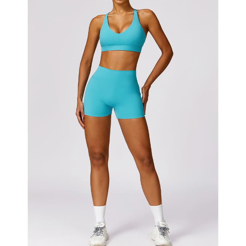 Buddha Stones Gimnasio Deportes Yoga Sin Espalda Bra Crop Tank Top Pantalones Cortos Transpirables