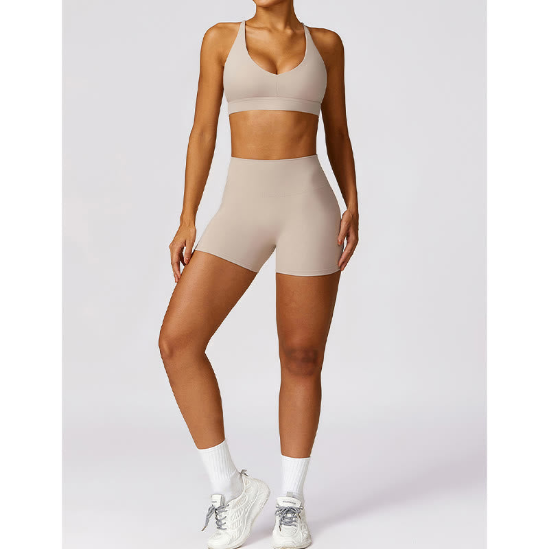 Buddha Stones Gimnasio Deportes Yoga Sin Espalda Bra Crop Tank Top Pantalones Cortos Transpirables