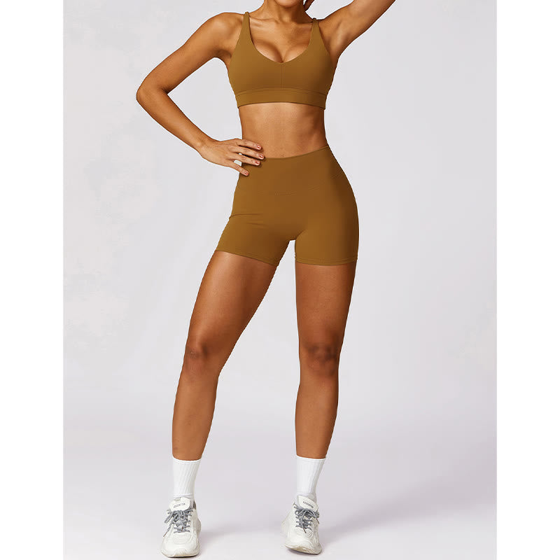 Buddha Stones Gimnasio Deportes Yoga Sin Espalda Bra Crop Tank Top Pantalones Cortos Transpirables