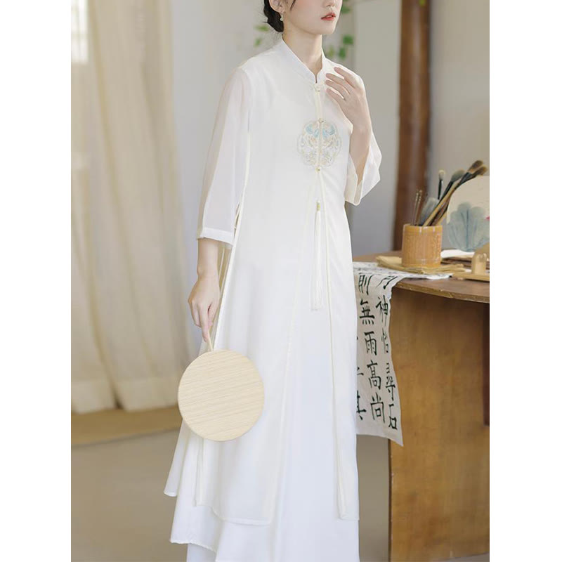 Vestido midi Cheongsam de gasa con bordado de Buddha Stones , pantalones de pierna ancha, ropa de práctica Zen de meditación - image 7