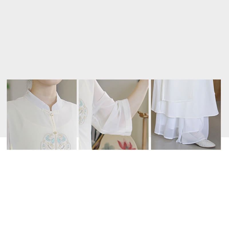 Vestido midi Cheongsam de gasa con bordado de Buddha Stones , pantalones de pierna ancha, ropa de práctica Zen de meditación - image 15