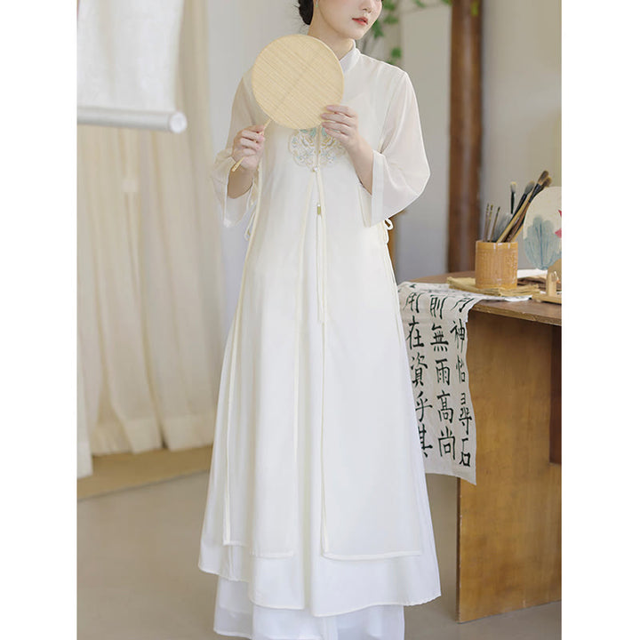 Vestido midi Cheongsam de gasa con bordado de Buddha Stones , pantalones de pierna ancha, ropa de práctica Zen de meditación - image 9