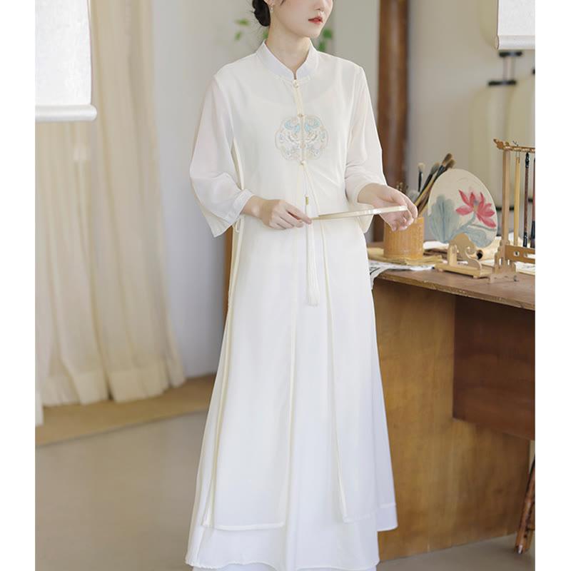 Vestido midi Cheongsam de gasa con bordado de Buddha Stones , pantalones de pierna ancha, ropa de práctica Zen de meditación - image 5