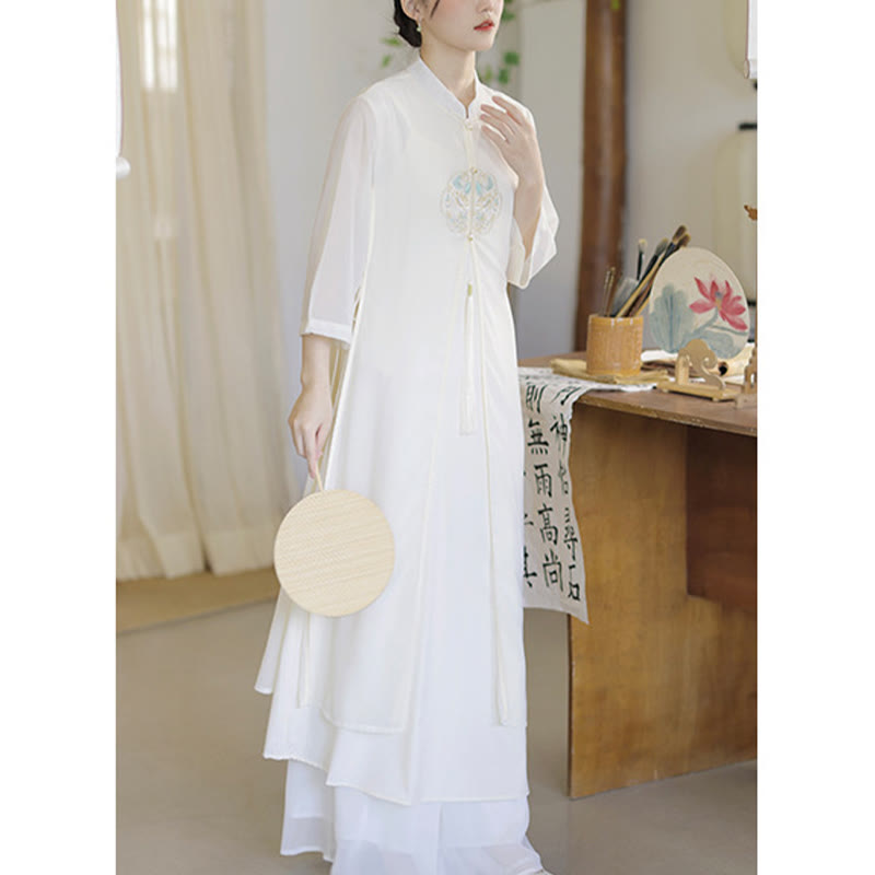 Vestido midi Cheongsam de gasa con bordado de Buddha Stones , pantalones de pierna ancha, ropa de práctica Zen de meditación - image 12