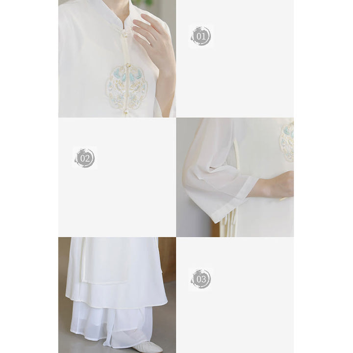 Vestido midi Cheongsam de gasa con bordado de Buddha Stones , pantalones de pierna ancha, ropa de práctica Zen de meditación - image 14