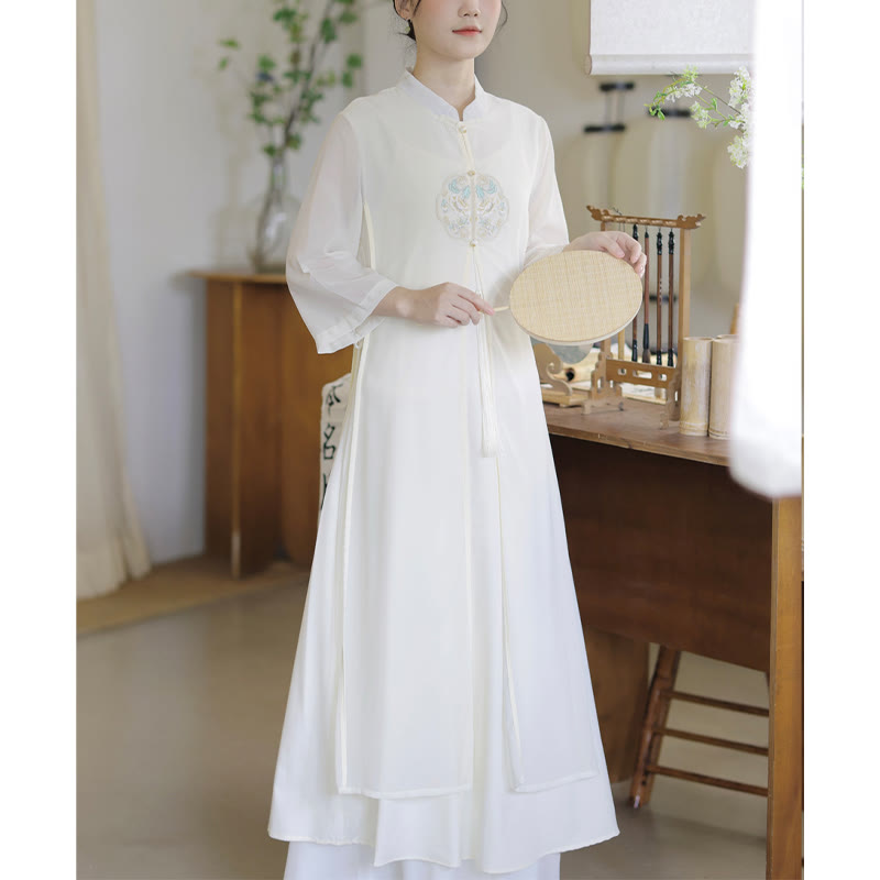 Vestido midi Cheongsam de gasa con bordado de Buddha Stones , pantalones de pierna ancha, ropa de práctica Zen de meditación - image 1