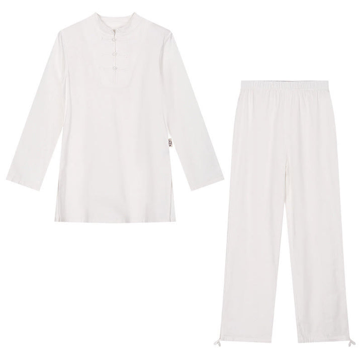 Buddha Stones 2 uds camisa de media manga Top pantalones meditación Zen Tai Chi ropa de lino de algodón conjunto de mujer - image 18