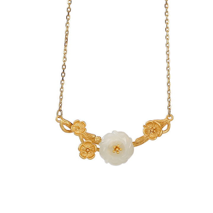 Buddha Stones, Plata de Ley 925 chapada en oro, Jade hetiano, flor de ciruelo, collar de la suerte, colgante, pulsera, anillo - image 6