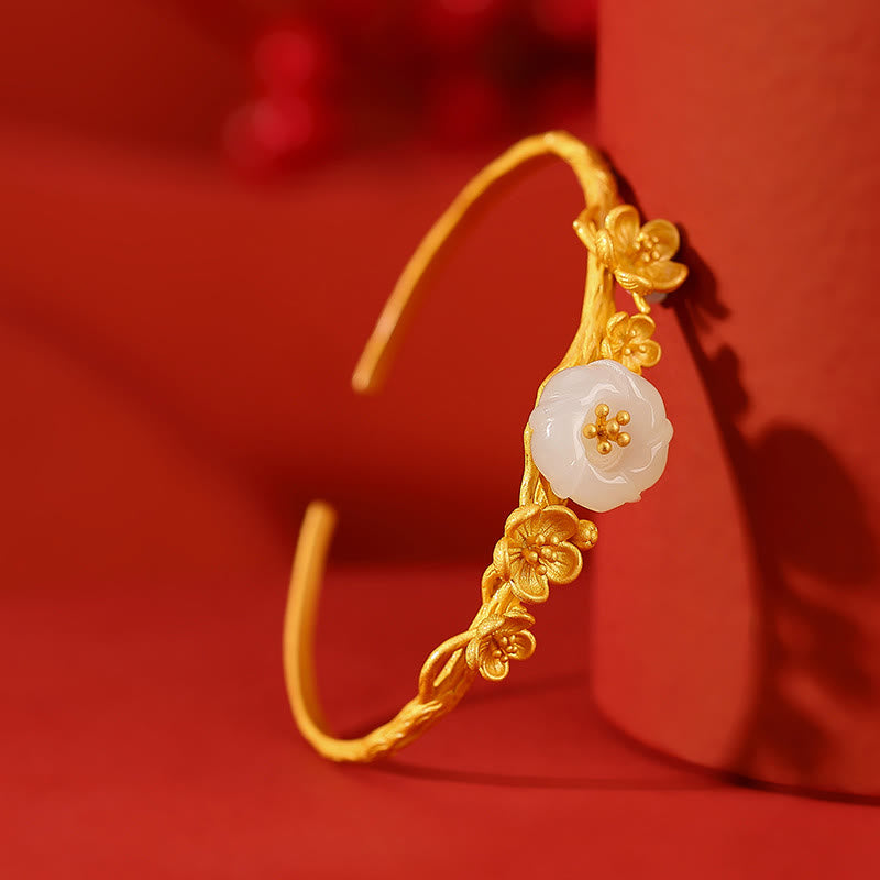 Buddha Stones, Plata de Ley 925 chapada en oro, Jade hetiano, flor de ciruelo, collar de la suerte, colgante, pulsera, anillo - image 8