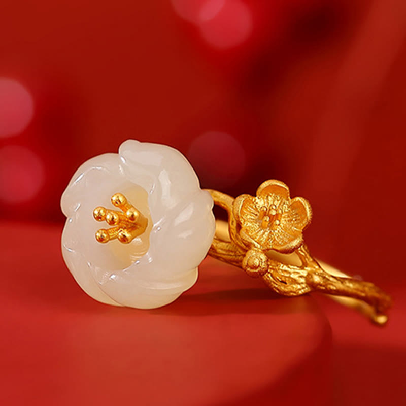 Buddha Stones, Plata de Ley 925 chapada en oro, Jade hetiano, flor de ciruelo, collar de la suerte, colgante, pulsera, anillo - image 14