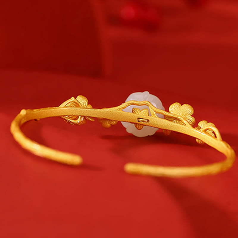 Buddha Stones, Plata de Ley 925 chapada en oro, Jade hetiano, flor de ciruelo, collar de la suerte, colgante, pulsera, anillo - image 10