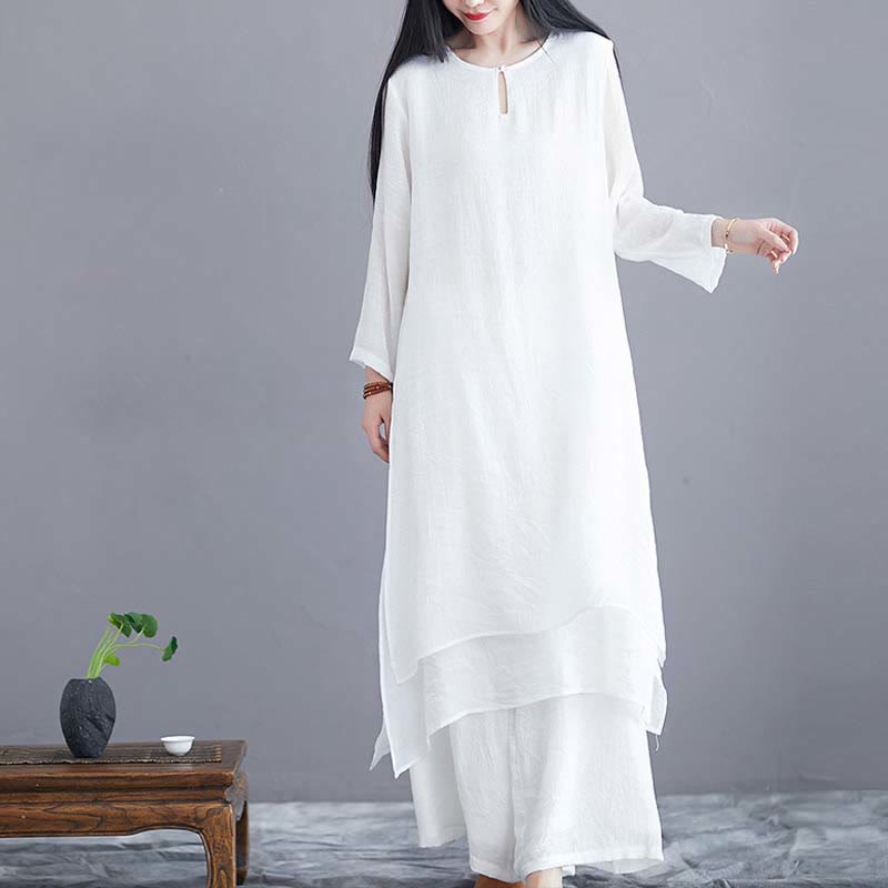 Conjunto de 2 piezas de vestido midi liso con estampado de Buddha Stones y pantalones de pierna ancha para meditación, práctica espiritual zen, yoga y danza. - image 2