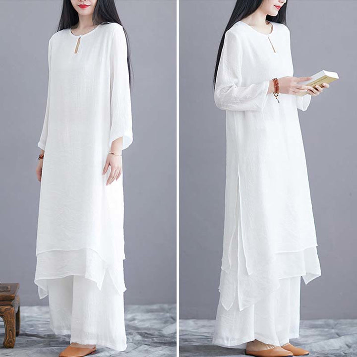 Buddha Stones 2 uds vestido Midi de Color sólido pantalones de pierna ancha meditación espiritual Zen práctica Yoga danza ropa - image 9