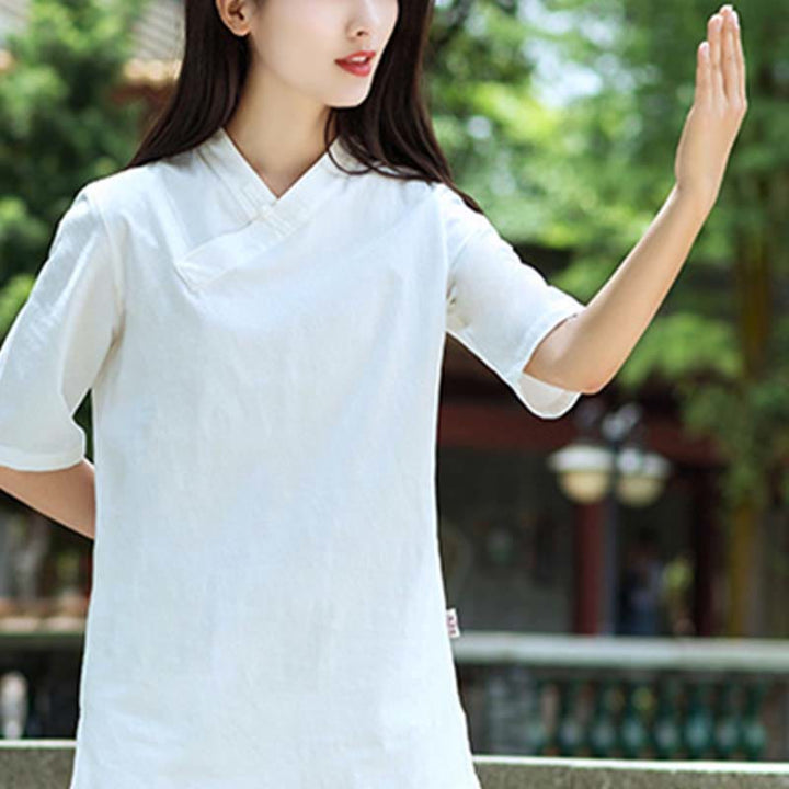 Buddha Stones 2 uds media manga cuello en V camisa Top pantalones meditación Zen Tai Chi ropa de lino conjunto de mujer - image 6