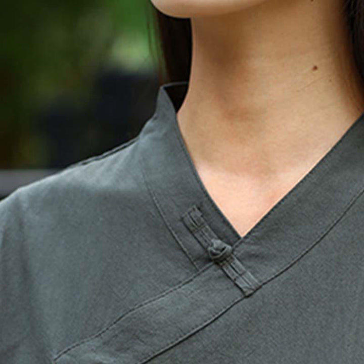 Buddha Stones 2 uds media manga cuello en V camisa Top pantalones meditación Zen Tai Chi ropa de lino conjunto de mujer - image 20