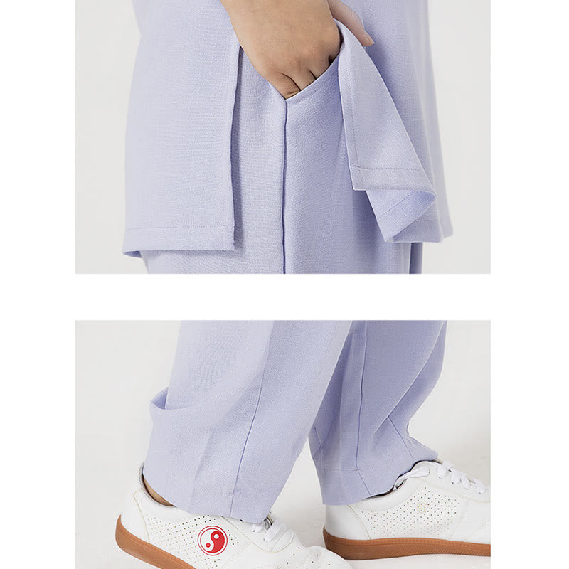 Conjunto de ropa de lino y algodón para mujer, camisa de tres cuartos de Color sólido, Top, pantalones, meditación Zen, Tai Chi, Buddha Stones.