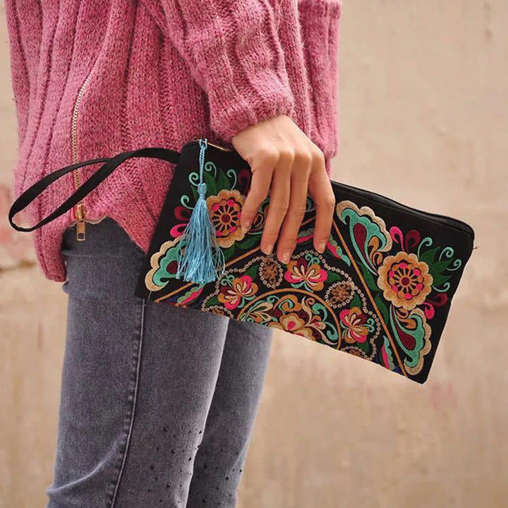 Cartera de compras con bordado de flores de Buddha Stones, dragón, mariposa, cosmos - Flor de cosmos 14*25cm - image 17