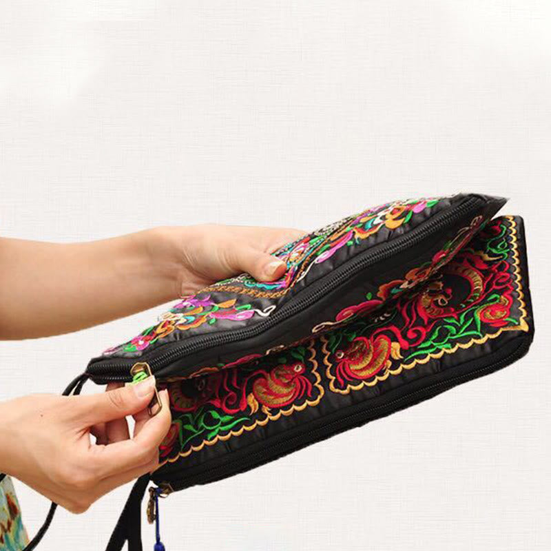 Cartera de compras con bordado de flores de Buddha Stones, dragón, mariposa, cosmos - image 4