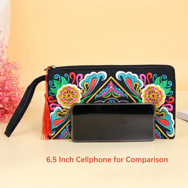 Cartera de compras con bordado de flores de Buddha Stones, dragón, mariposa, cosmos - image 24