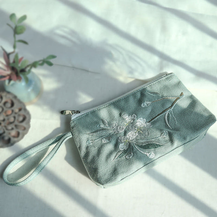 Cartera de lona Buddha Stones, flor pequeña, ciruela, cereza, grulla, flor de melocotón