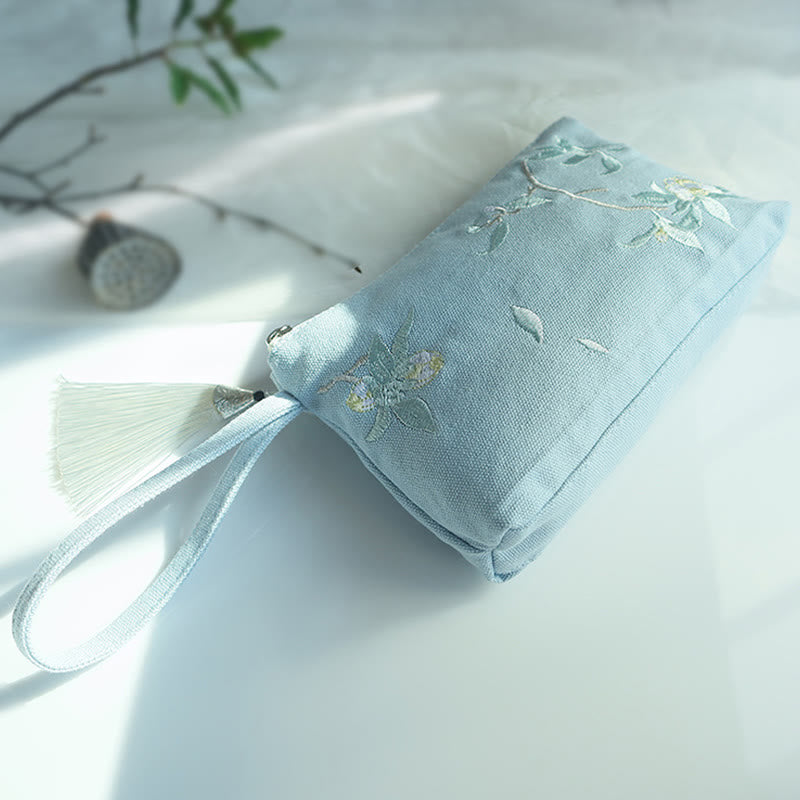 Cartera de lona Buddha Stones, flor pequeña, ciruela, cereza, grulla, flor de melocotón