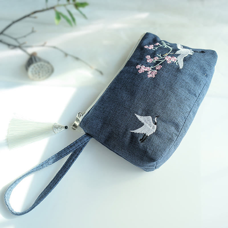 Cartera de lona Buddha Stones, flor pequeña, ciruela, cereza, grulla, flor de melocotón