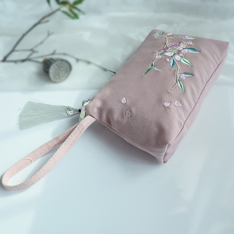 Cartera de lona Buddha Stones, flor pequeña, ciruela, cereza, grulla, flor de melocotón