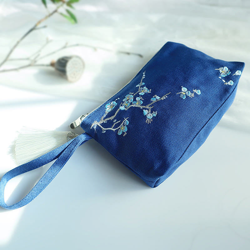Cartera de lona Buddha Stones, flor pequeña, ciruela, cereza, grulla, flor de melocotón