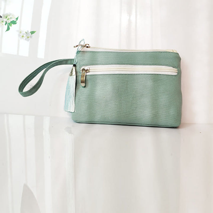 Cartera de lona Buddha Stones, flor pequeña, ciruela, cereza, grulla, flor de melocotón