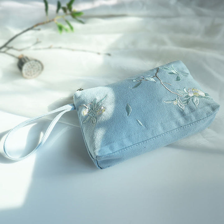 Cartera de lona Buddha Stones, flor pequeña, ciruela, cereza, grulla, flor de melocotón