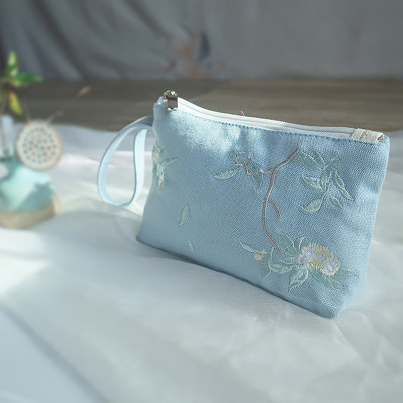 Cartera de lona Buddha Stones, flor pequeña, ciruela, cereza, grulla, flor de melocotón