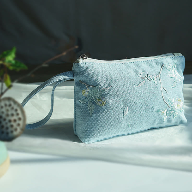 Cartera de lona Buddha Stones, flor pequeña, ciruela, cereza, grulla, flor de melocotón
