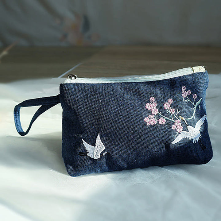Cartera de lona Buddha Stones, flor pequeña, ciruela, cereza, grulla, flor de melocotón
