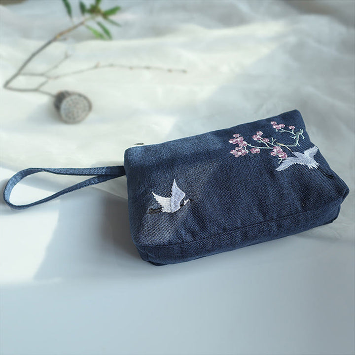 Cartera de lona Buddha Stones, flor pequeña, ciruela, cereza, grulla, flor de melocotón